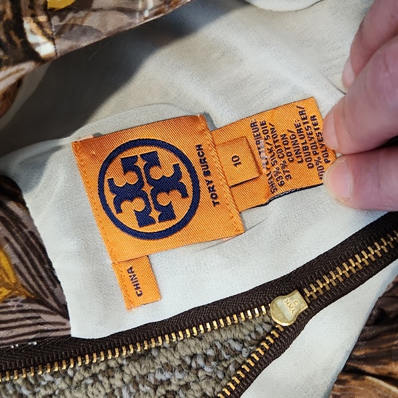 Tory Burch Brown Peacock Feather Dress Size 10 - Picture 12 of 14